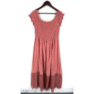 Women's Spring Bohemian Coquette Rose Cut Out Dress Romantic Sundress Size M/18